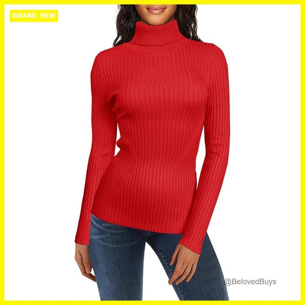Turtleneck Ribbed Sweater Long Sleeve Slim Fit Pullover Women's Knit